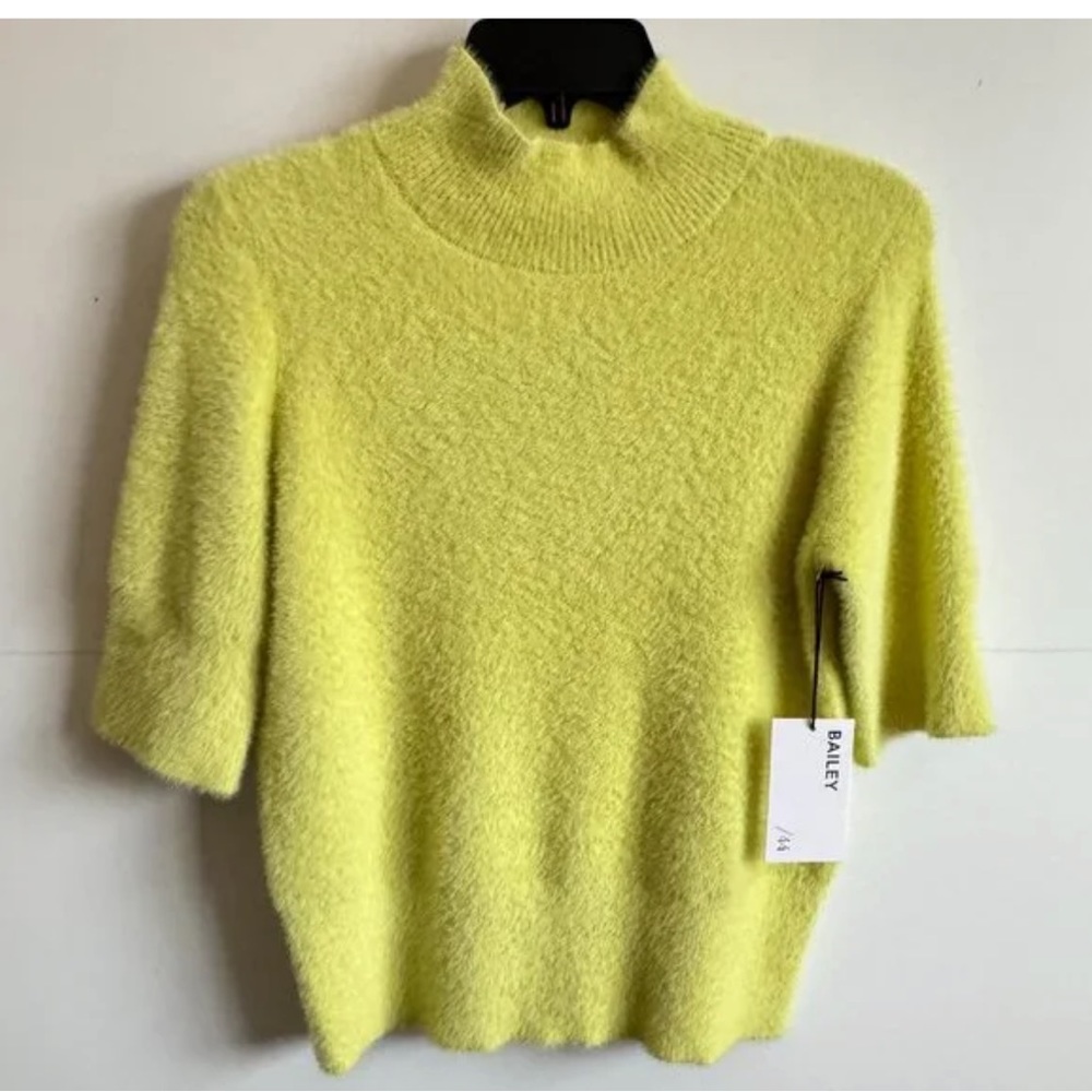 Bailey 44 Neon Yellow Fuzzy Short-Sleeve Sweater